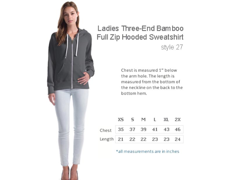 Skibees Ladies Three-End Bamboo Fleece Full Zip Hooded Sweatshirt