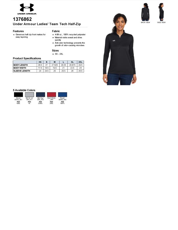 MMS Ladies' Under Armour 1/4 Zip Long Sleeve Tee