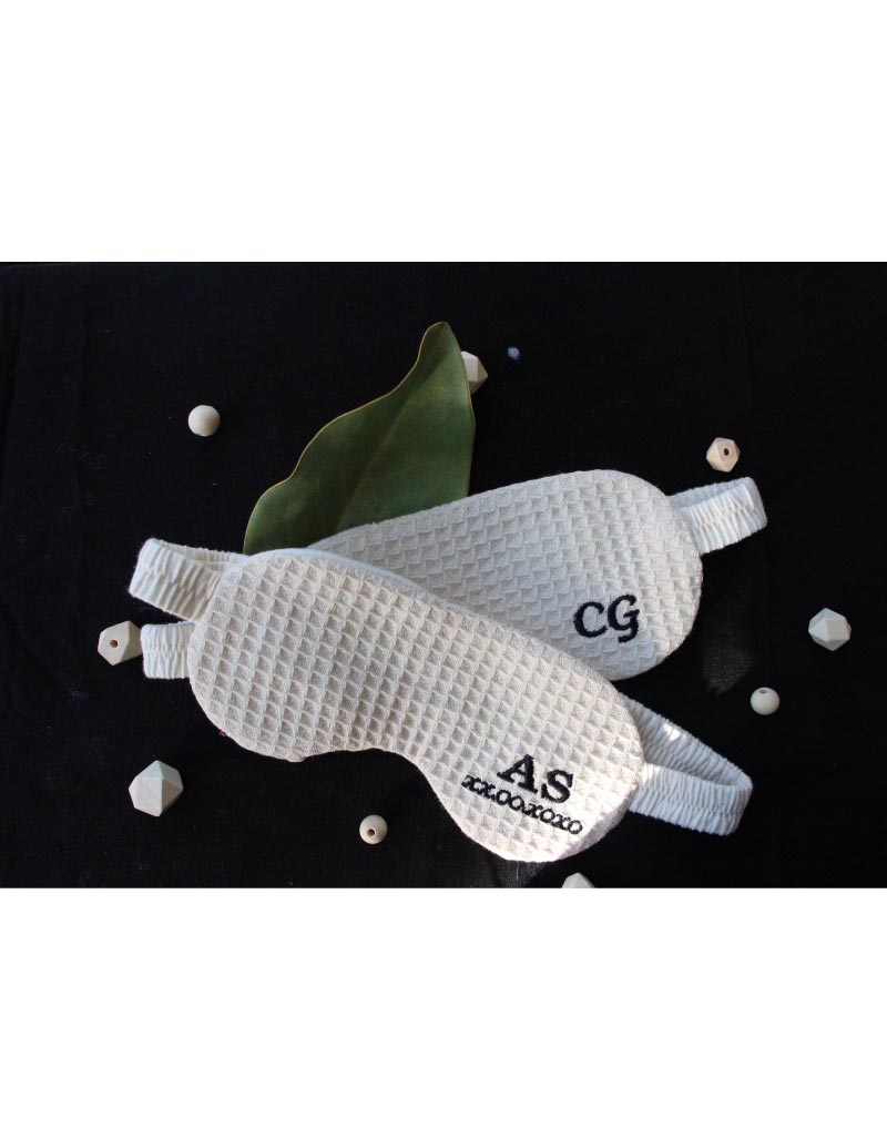 Handmade Waffle Knit Eye Mask customizable JJMJ Embroidery