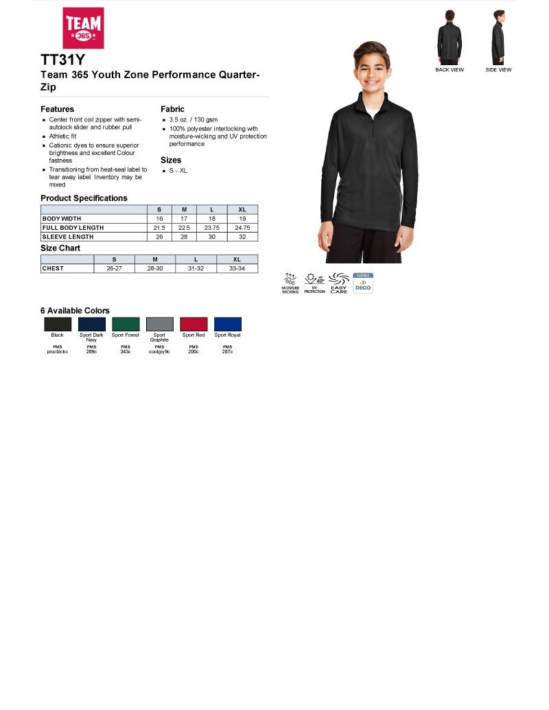 MMS Youth 1/4 Zip Long Sleeve Tee